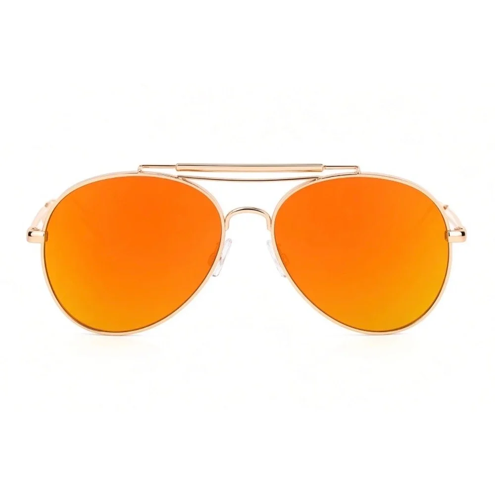 Women Gold Sunglasses Orange Mirrored Lens Double Bridge Flat Top Retro Luxury